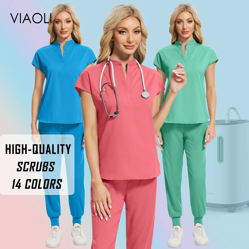 

Multicolor Beautician Clothes Medical Scrubs Uniform Dentist Top+Pants Nursing Overalls Pet Shop Doctor Surgery Workwear Women