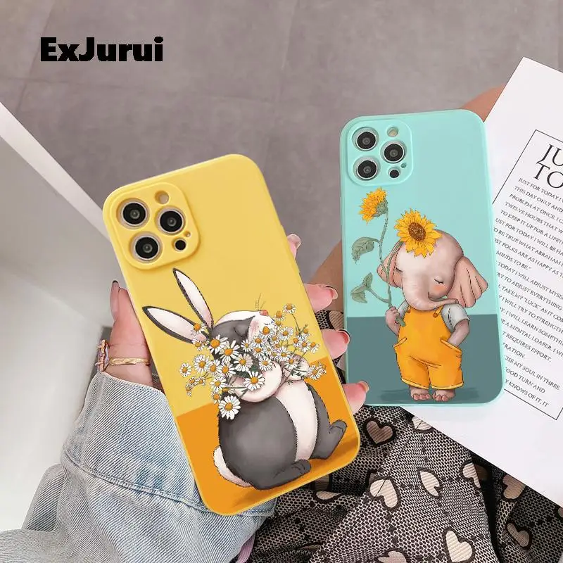 Cute Rabbit Elephant Panda Phone Case For iPhone 14 13 11 12 Pro Max Mini X XR XS 7 8 Plus SE2020 Silicone Shockproof Back Cover