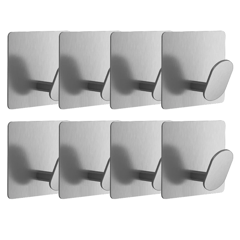 8Pcs Towel Hooks For Bathrooms Adhesive Wall Hooks For Hanging Robe Coat Stick On Hooks No Damage Stainless Steel