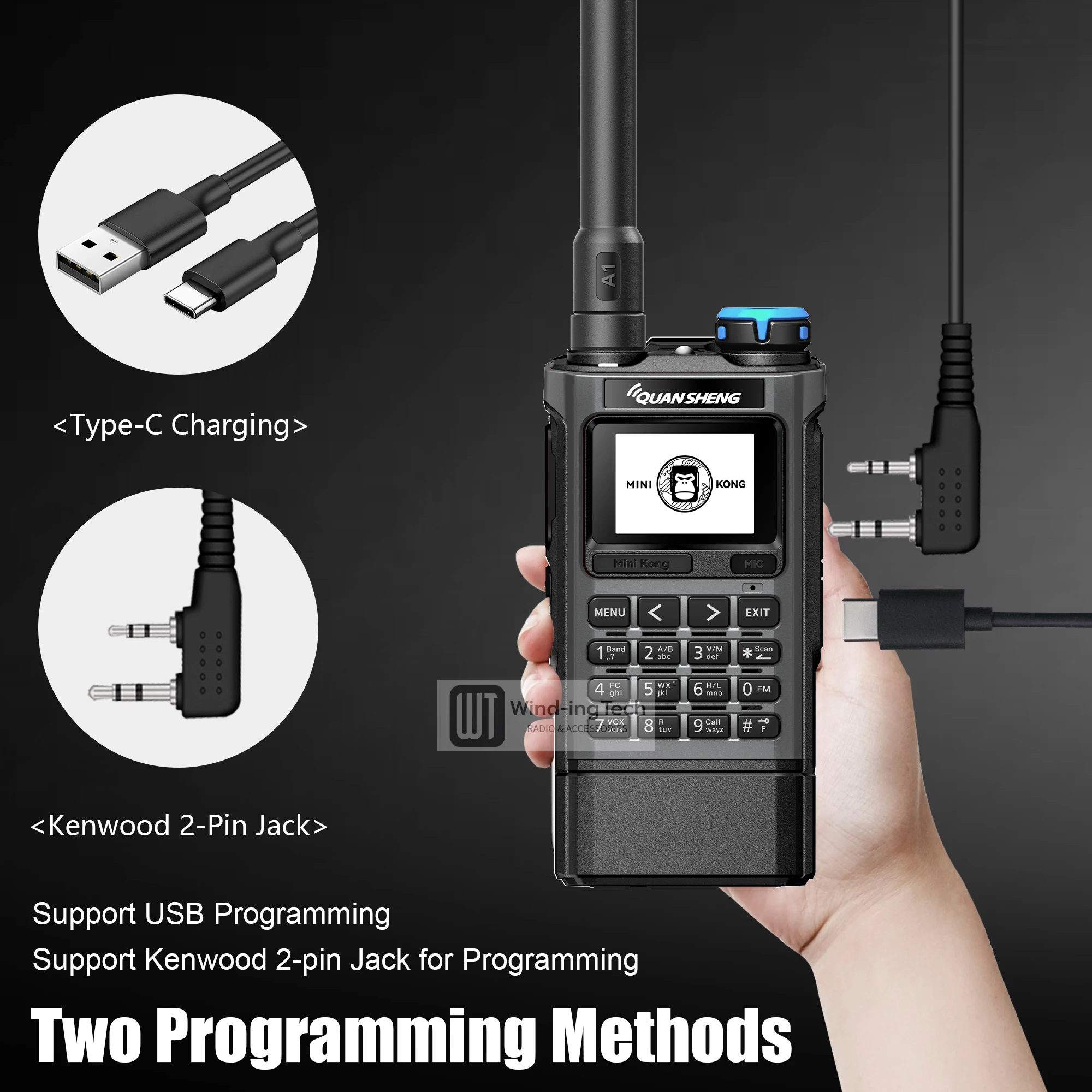 Quansheng UV-K1(8) جهاز اتصال لاسلكي صغير 2 ميجابايت فلاش 50-600 ميجا هرتز تردد نسخ لاسلكي AM FM Type-C 5 كجم طويل المدى هام اتجاهين راديو