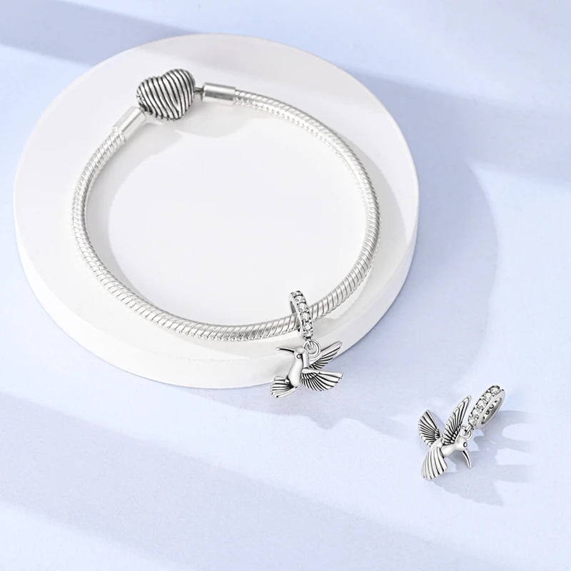 Fashion 925 Sterling Silver Hummingbird Charms Pendant Fit Original Bracelet DIY Women Anniversary Jewelry Gift