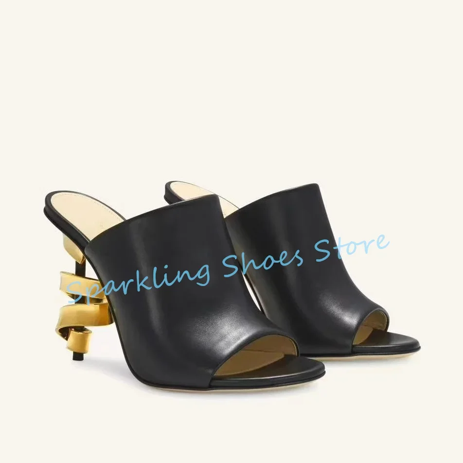

Fashion Design Irregular Metal Heel Women Sandals Summer Peep Toe High Heel Slip-On Mules Ladies Slippers Slingback Pumps