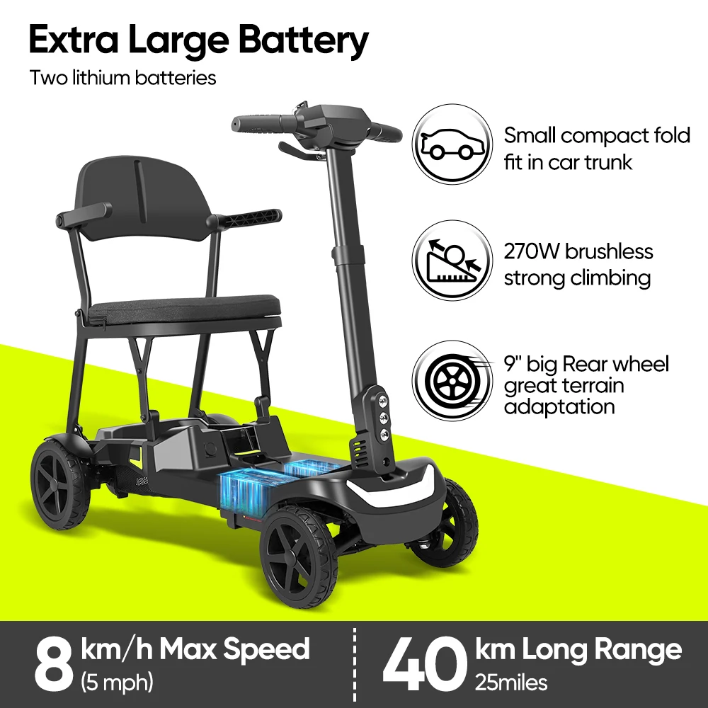 Lithium Battery 4 Wheel Electric Scooter for Adults Ultra Portable 16kg Mobility Scooter Brushless Motor Dual