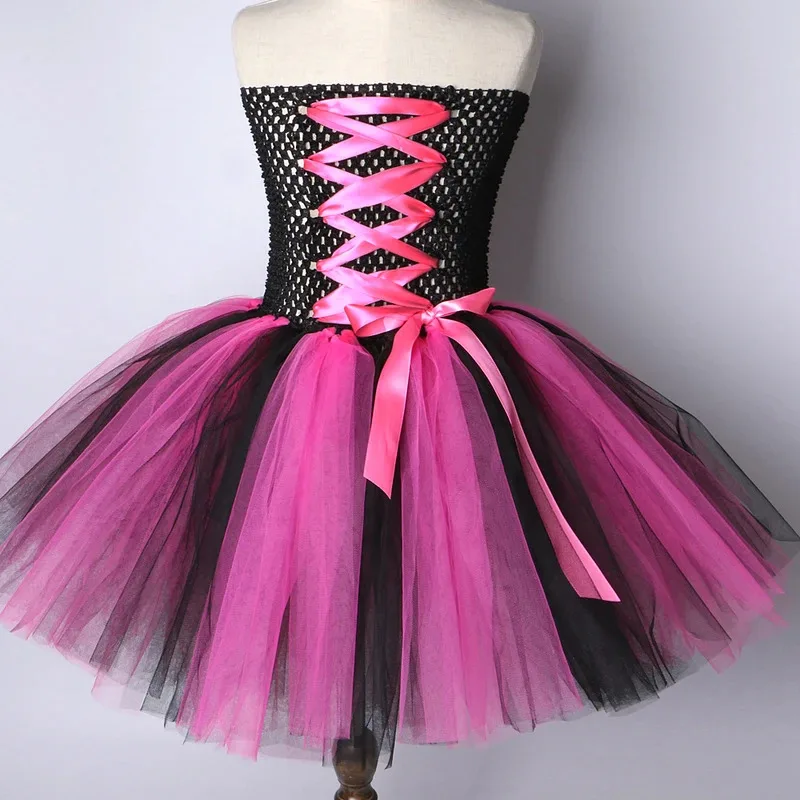AD1 สีชมพูร้อนสีดําชุดโจรสลัดสําหรับสาวคริสต์มาสฮาโลวีน Tutu ชุดเด็ก Carnival Party แฟนซีชุดหน้ากาก 5 @ rD ~