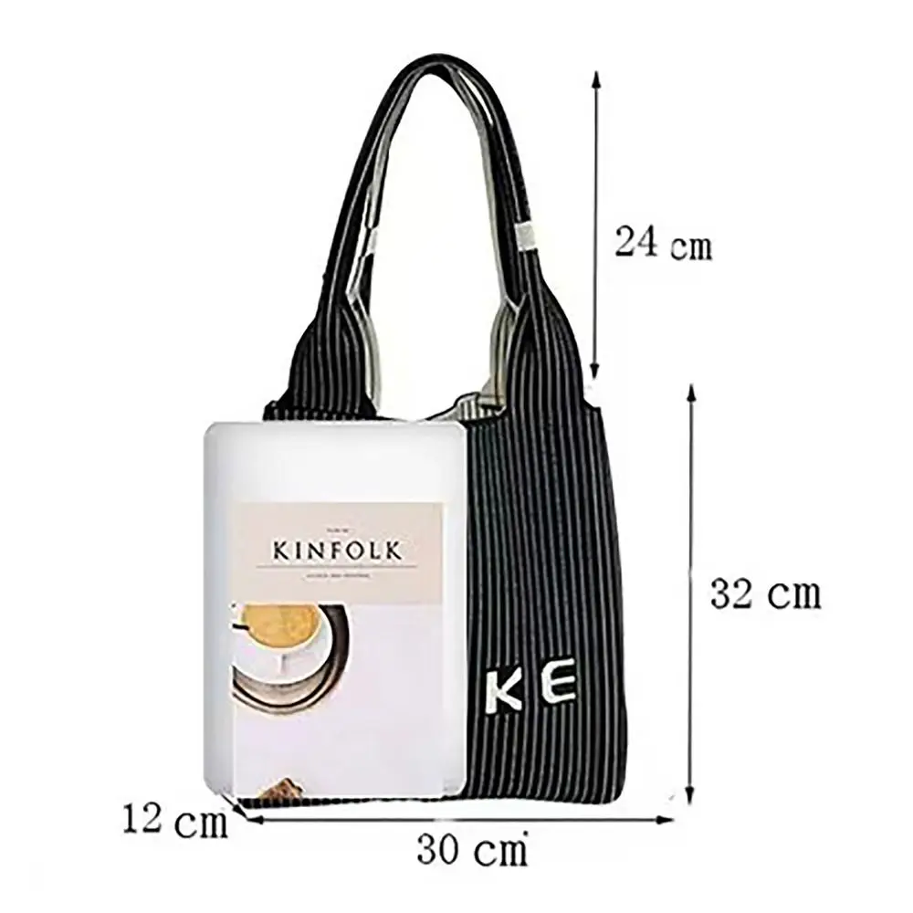 Casual Streak Shoulder Bag Handmade High-capacity Handbag All-match Letter Printing Knitted Bag for Women Girls