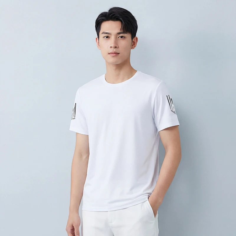 Men's Daily Outdoor Ice Silk Short Sleeved T-shirt, Summer Sweat Absorbing Quick Drying Lightweight Breathable Fashionable Top