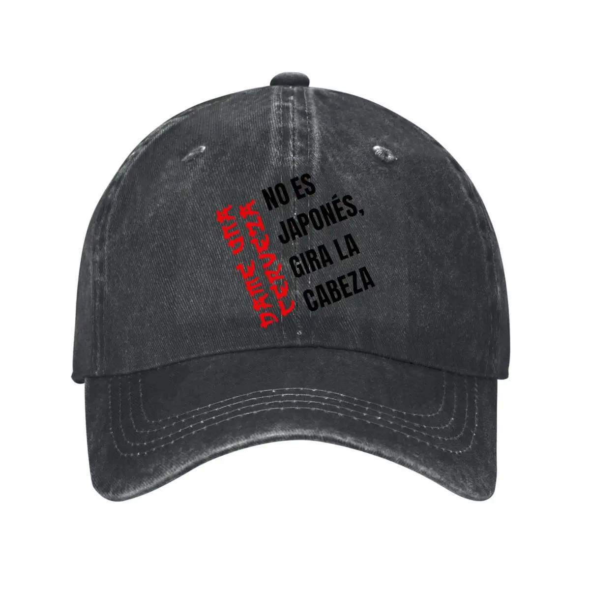 Gorra de béisbol con gráfico de la frase 'No es japonés, gira la cabeza' en español, unisex, con efecto desgastado y lavado, para protección solar y actividades al aire libre