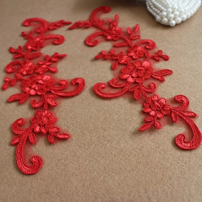 6PC 25*9cm Weiß Brautkleider Spitze Applikation Zubehör Stickerei Spitze Applikation Stoff DIY Spitzenbesatz – Detail 10