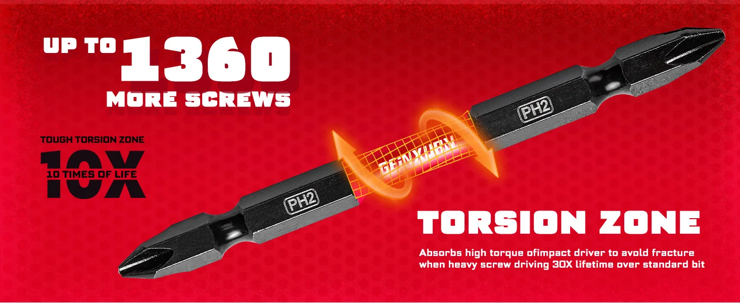 Geinxurn 3,54'' PH2-PH2 Impact Doppelendiger Power-Bit, Standardtyp, S2-Legierungsstahl, entwickelt für Anwendungen mit hohem Drehmoment. – Detail 4