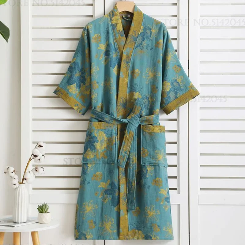 

Хлопковое кимоно, халат с цветочным принтом, женский халат, домашний халат, свободная повседневная одежда для сна, домашняя одежда, весна-лето, ночная рубашка
