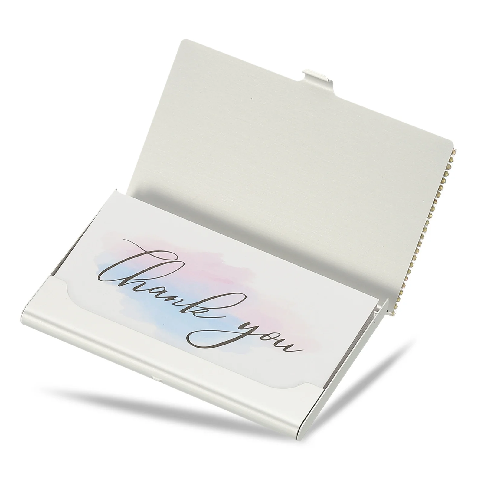 라인 석 명함 홀더 합금 이름 카드 케이스 블링 포켓 카드 홀더 여성을위한 디스플레이 주최자 사무실 전시회