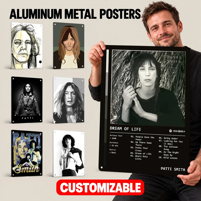 Patti Smith Singer Textured Metal Posters Customized Aluminum Sign Poetic Punk Rock Theme Wall Art For Man Cave Birthday Present