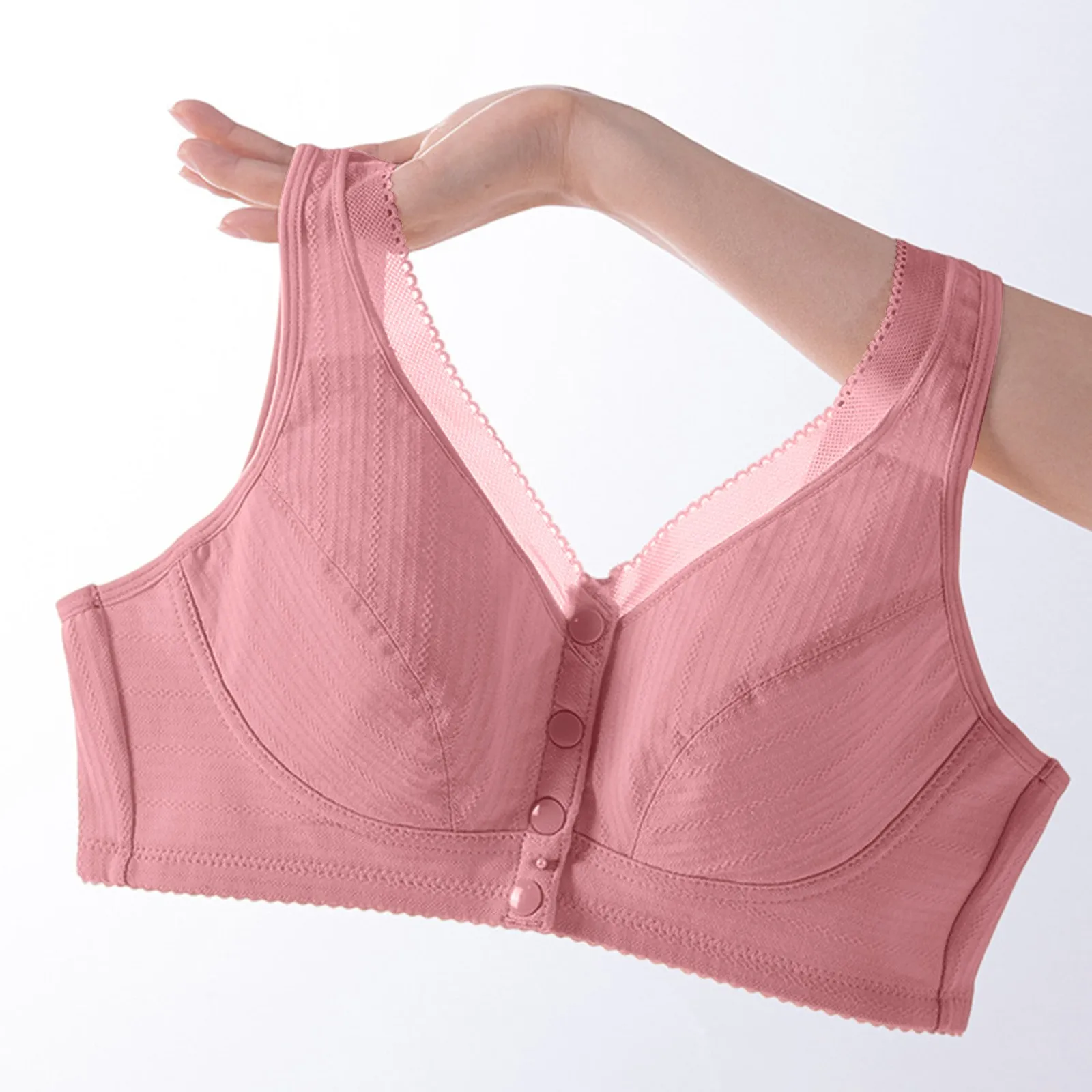 Women'S Bra Front Button Closure Sexy Underwear Silk-Free Elastic Soft Fixed Cup Homewear Clothing Accessory Solid Color Multi