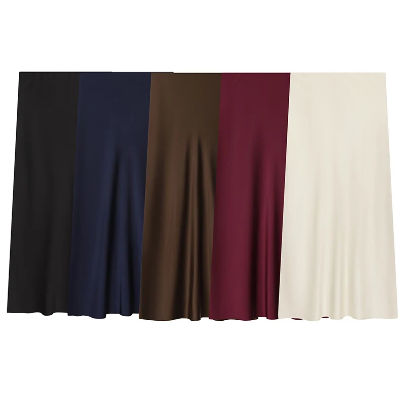 

YENKYE Simple And Fashionable Straight Satin Midi Skirt Women Elastic Waist Elegant Office Skirts