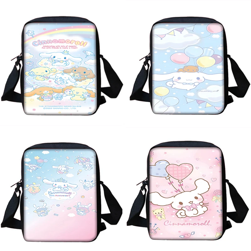 Boy Girls Cute Anime Pink Cinnamoroll Printed Shoulder Messenger Bag Child Casual Handbag Men Women Phone Bag Shopping Bag