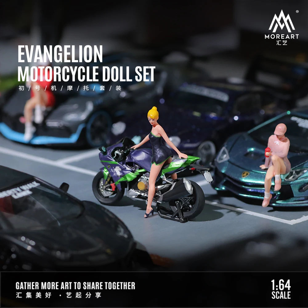 More Art 1:64 Motorcycle Action Figure Set Model, Miniature Scene Decoration for Collection& Display&Gift