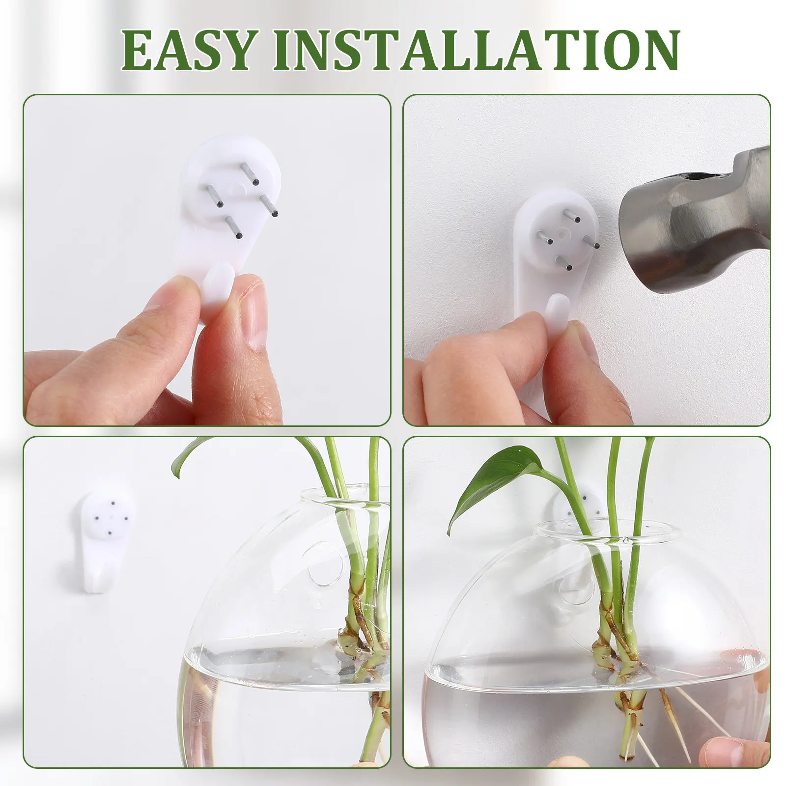 4Pcs Transparent Glass Wall Vase Hanging Flower Pot Hydroponics Plants Propagation Station Home Decor Clear Glass Vase