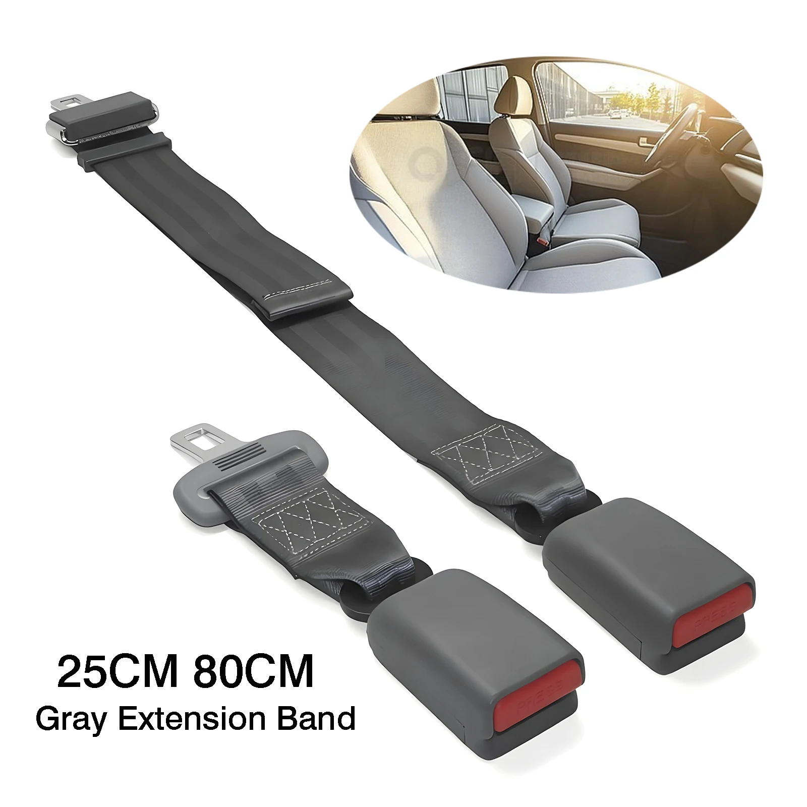 Extensor de Cinto de Segurança Automotivo 24CM 80CM com Fivela e Clipe Ajustável Universal para Crianças