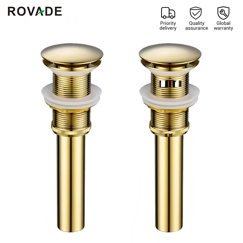 ROVADE  Bathroom Sink Drainer Accessories Pop Up Drainer Brushed /Gold/Black Hotel Waste Drainer With and Without Overflow