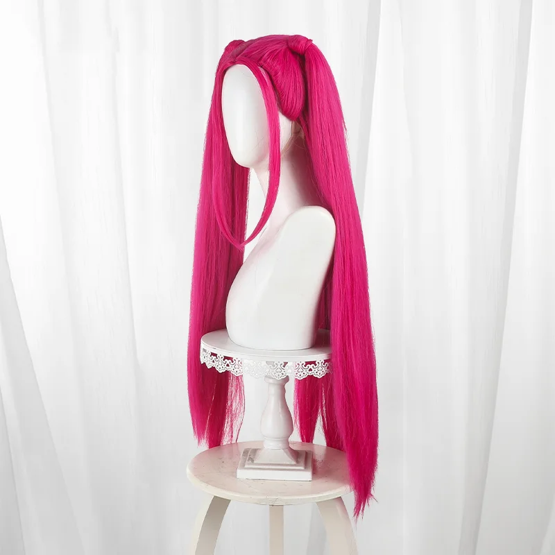 Anime KPop Demon Hunters Mira Cosplay peluca HUNTR/X Mira Cosplay pelo largo Rosa cola de caballo roja para fiesta de Halloween mujeres hombres