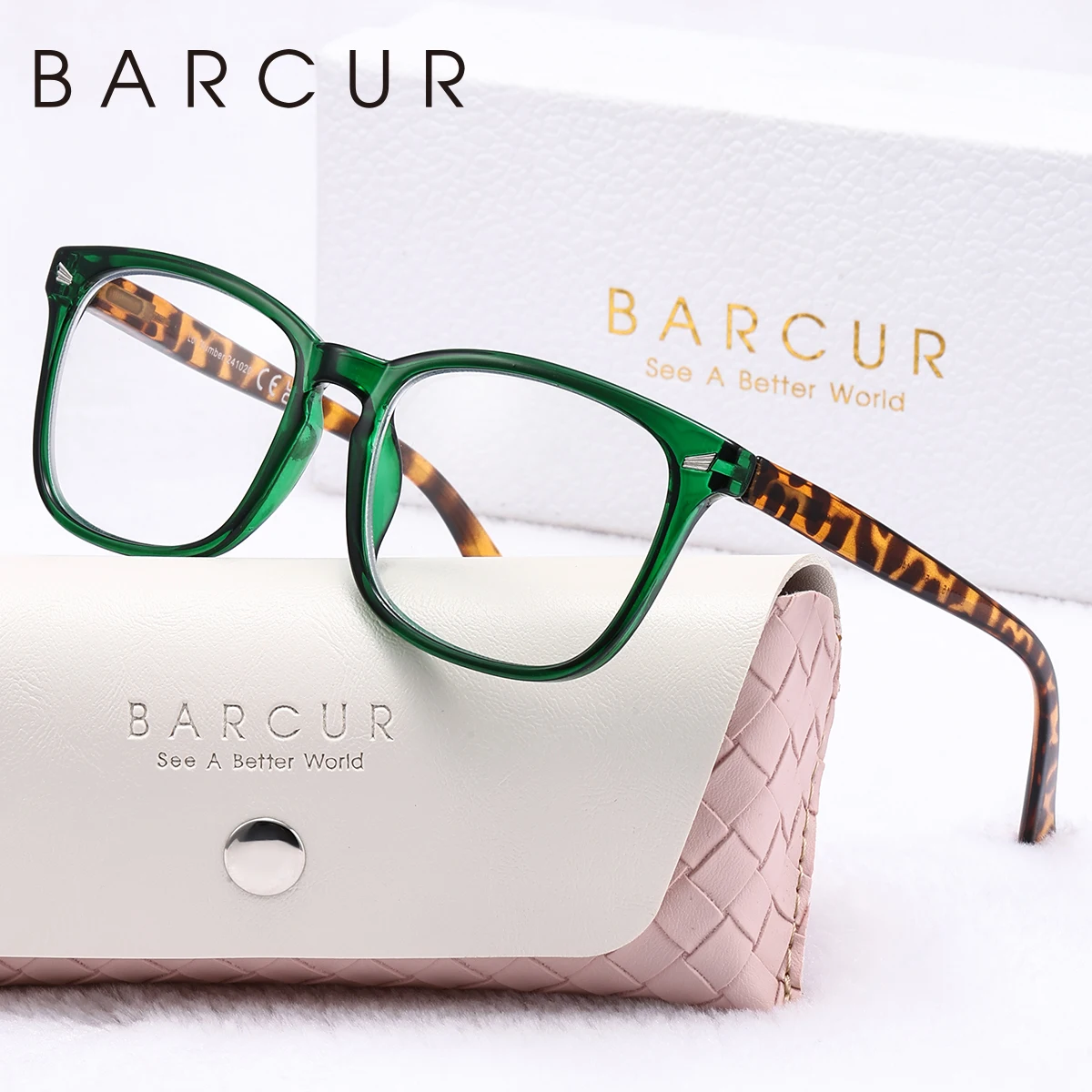 BARCUR Leichte, bequeme Lesebrille im minimalistischen Stil mit quadratischen Rahmen, modische Dekoration, Markenverpackung