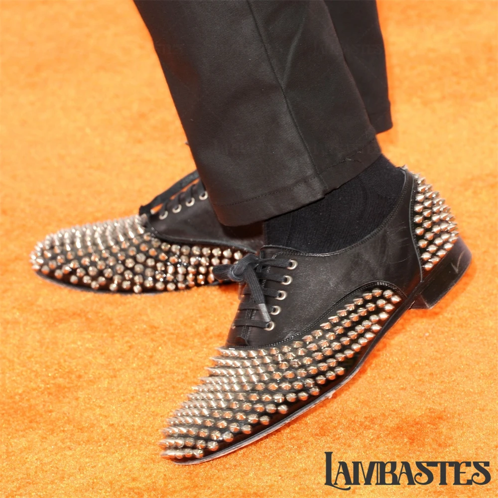 

Full Studded Oxford Shoes All over Spike Rivet Embellished PU Leather Lace up Shoes Punk Rock Style Formal Dress Shoes for Men