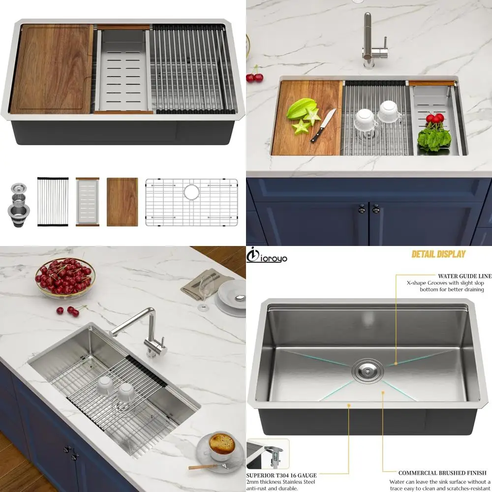 

Stainless Steel 30 x 19 Undermount Single Bowl Kitchen Sink - 16 Gauge Workstation Basin for Undercounter Installation