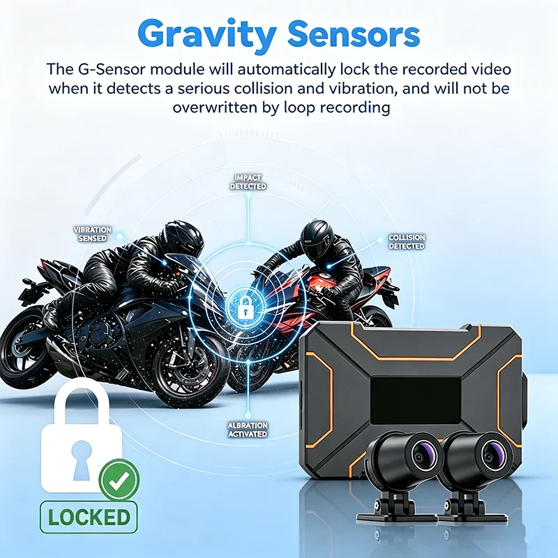 Hidden Dual Front Rear Motorbike Dash Cam 2K/1080P WiFi APP Control IP67 Waterproof Motorcycle DVR 140°Wide Angle Loop Recorder