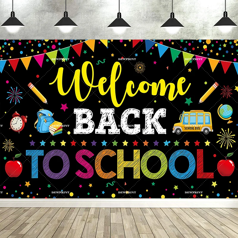 Welcome Back To School Banner Backdrop Black Blackboard Pencil Globe Books Baby Children Graduation Party Photo Background Props