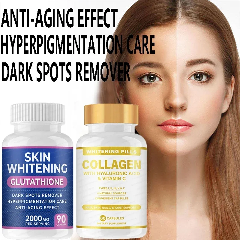 

2 bottles (Glutathione Whitening Capsules+Collagen Peptide Capsules) to remove dark spots and brighten skin tone