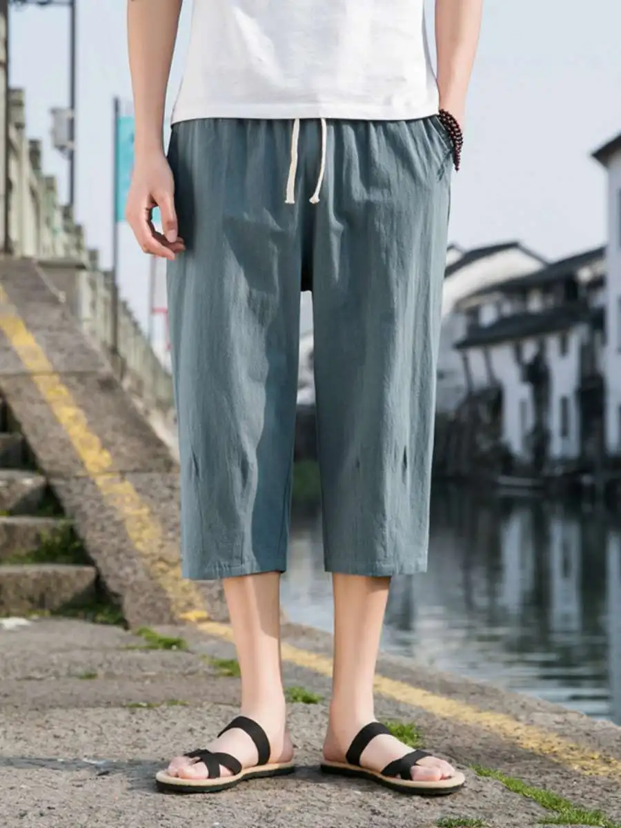 

Корейские хлопковые льняные брюки свободного кроя с прямыми штанинами, длиной 7/8, повседневные, с высокой талией, из тонкого материала, летний тренд