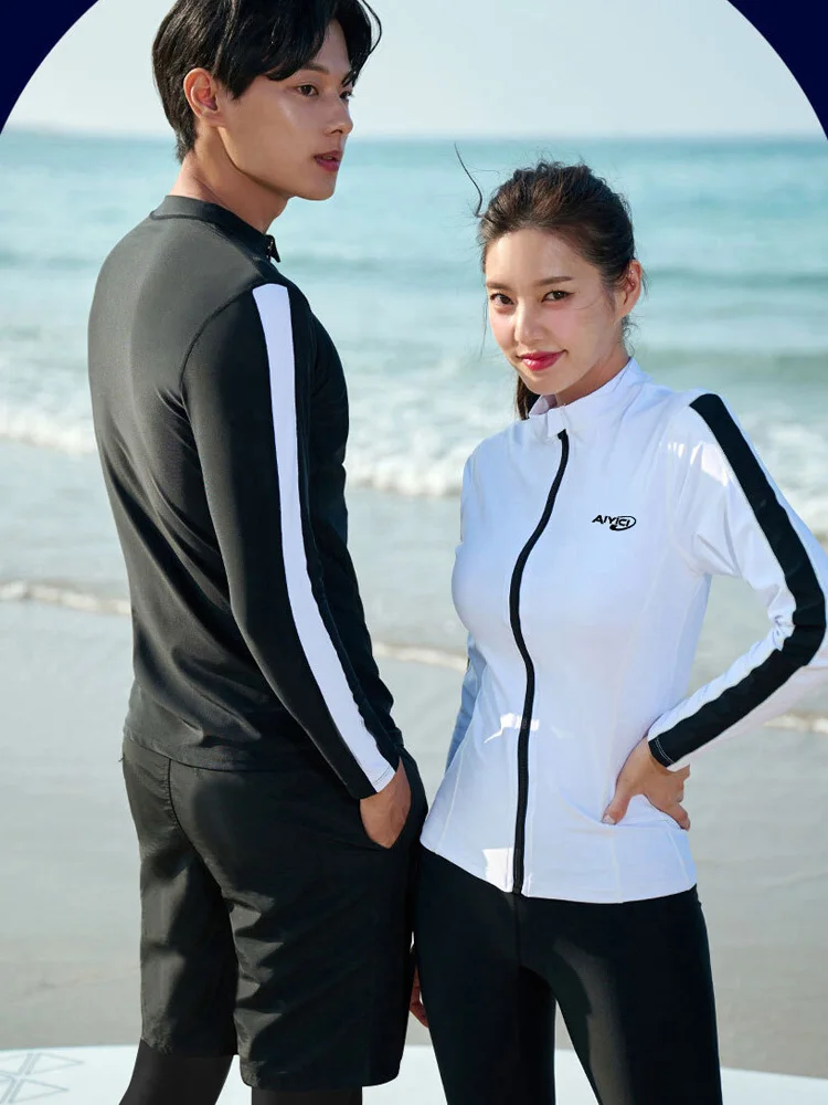 Men's Women's Long Sleeve Zip-up Rashguard Shirts, Sun UV Protective Swim Tops