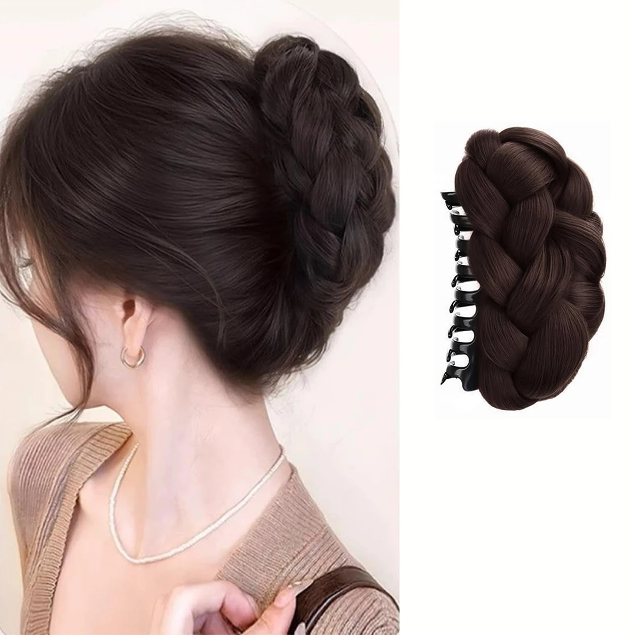 Thick Braided Hair Bun for Women Upgraded Soft Fluffy Synthetic Chignon Hair Piece Claw Clip in Fake Hair Extension