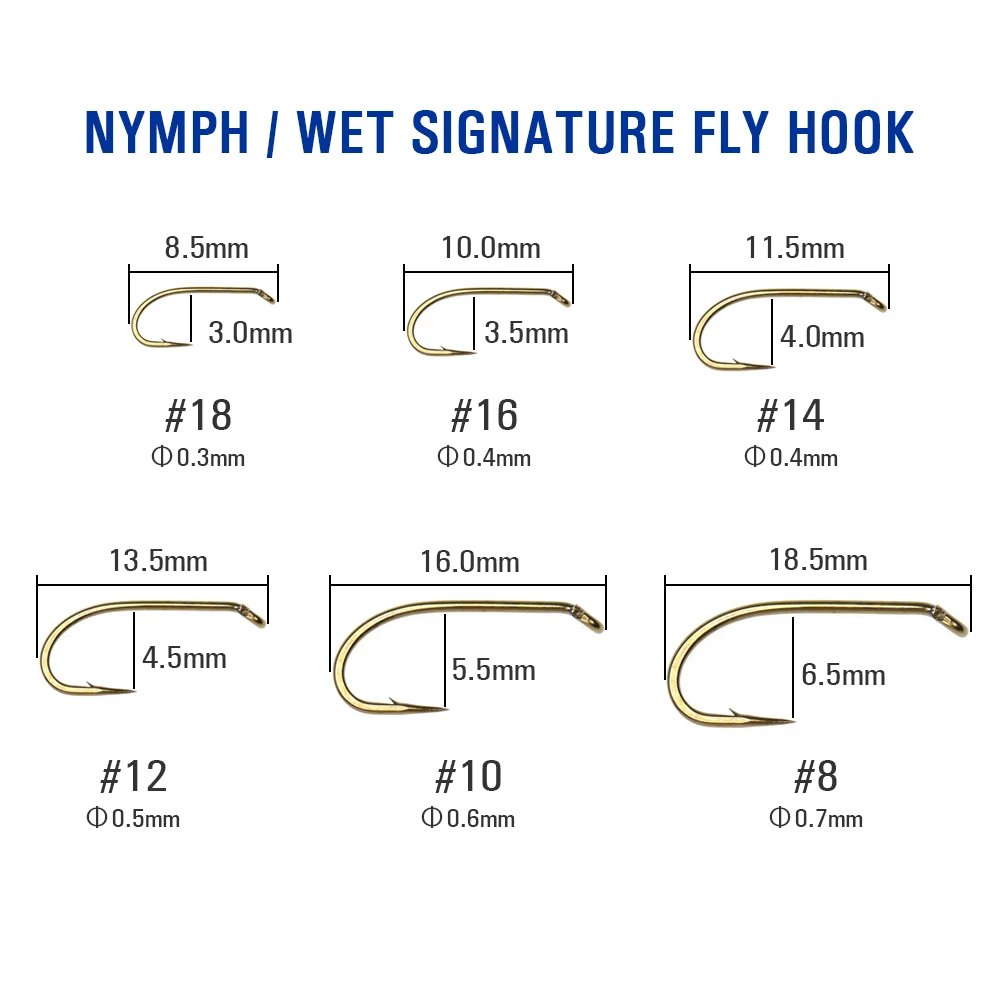 Mustad 30PCS Bronze Finish Nymph/Wet Signature Fly Fishing Hook Micro barb 3X Strong Ringed Eye Forged Trout Flies Hooks