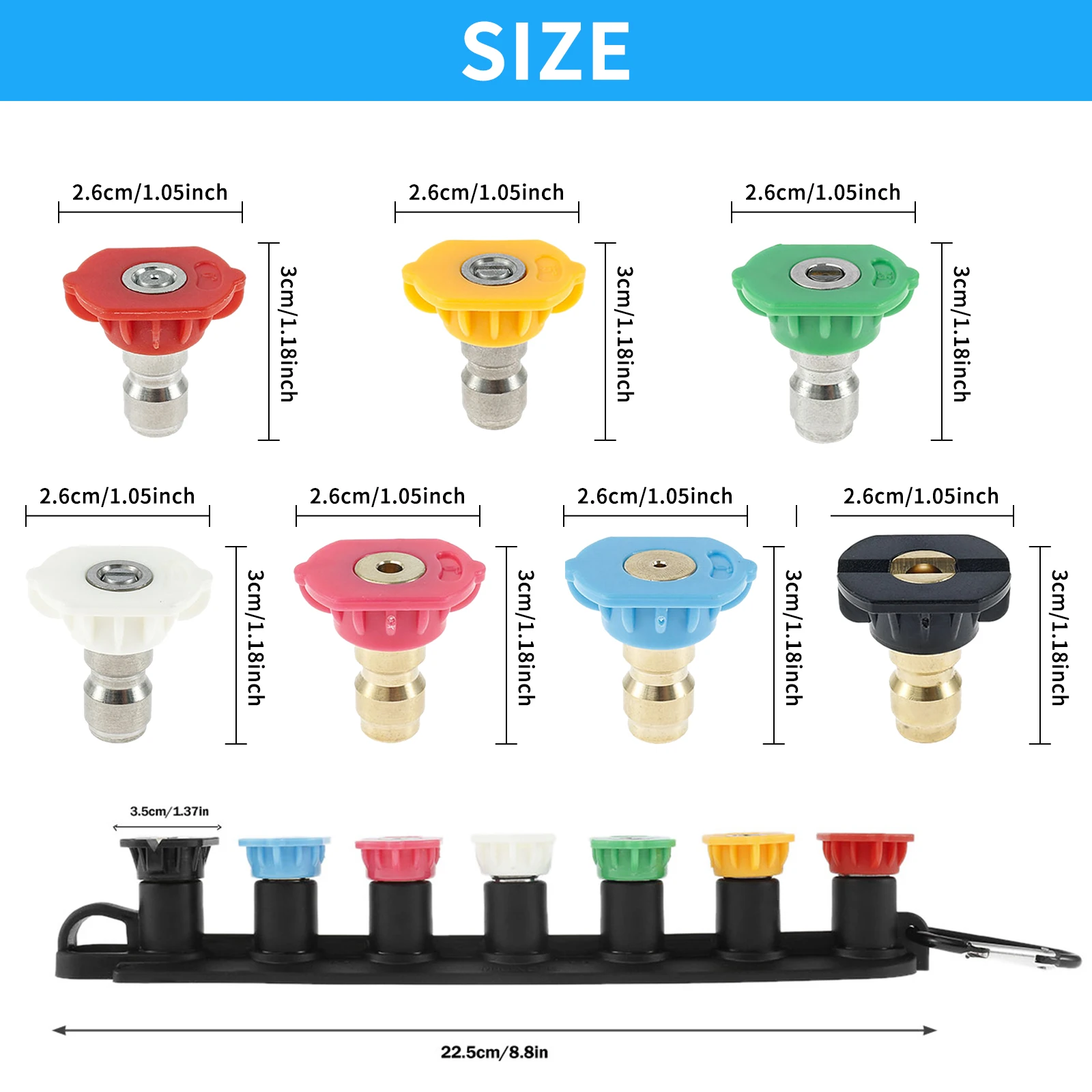 High Pressure Washer Tips Set with Nozzle Holder 7 Nozzle Tips 1/4 Inch Quick Connect 4000PSI for Pressure Gun Car Home Cleaning