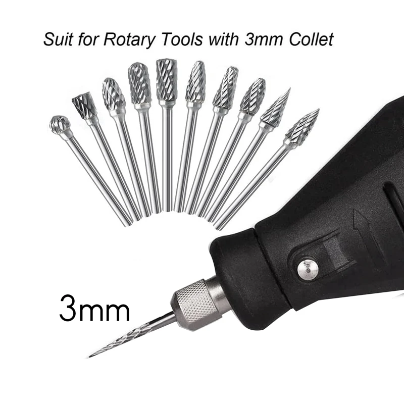 20 Piece Double Cut Carbide Burr Set, Die Sharpening Bits 1/8 Inch Shank Tungsten Carbide Rotary Tool Bits