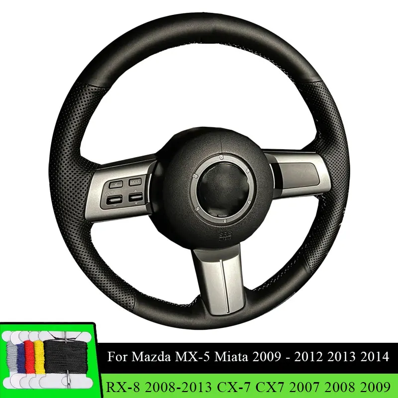 

Car Steering Wheel Cover For Mazda MX-5 Miata 2009-2014 RX-8 2008-2013 CX-7 CX7 2007-2009 Fiber leather Wear Resistance Black