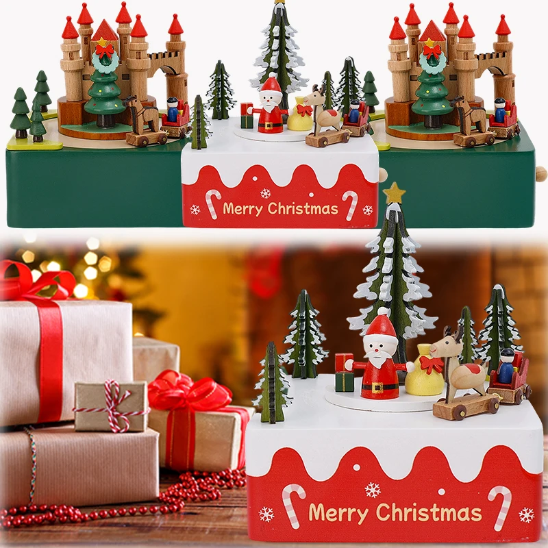 

Christmas Music Box Beech Wood Healthy Musical Gift for Kids Adults Birthday Present Ornament Fine Workmanship Elegant Melody