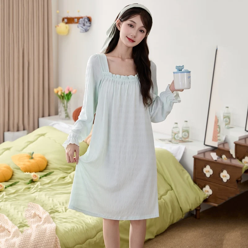 

2025 Autumn Sweet Princess Long Sleeve Nightgowns for Women Korean Cute Lace Girls Sleepwear Night Dress Nightdress Home Nighty