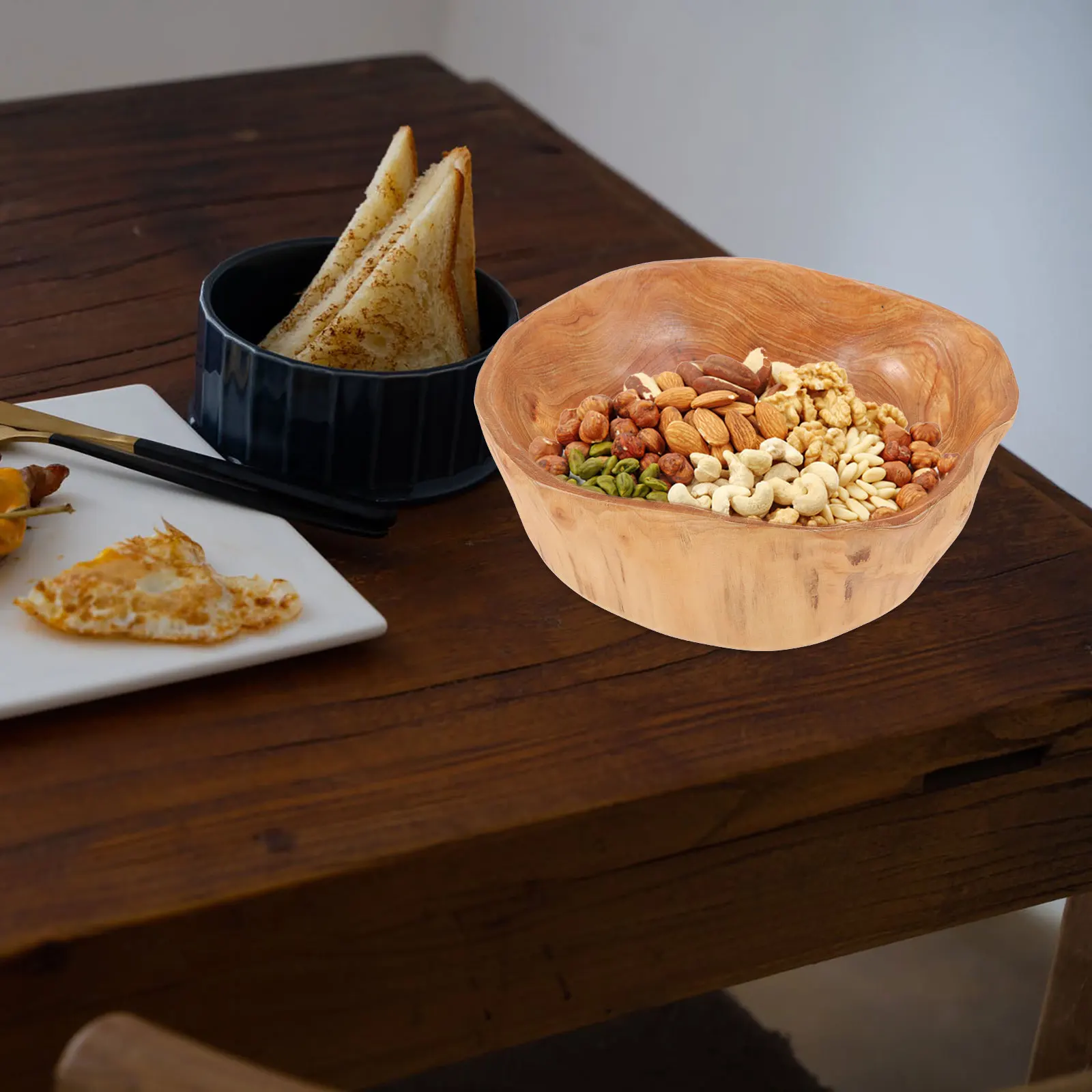 

Wooden Fruit Tray Round Wood Bowl 16-20cm Diameter Premium Material Rustic Design Candy Dish Serving Trays Storage