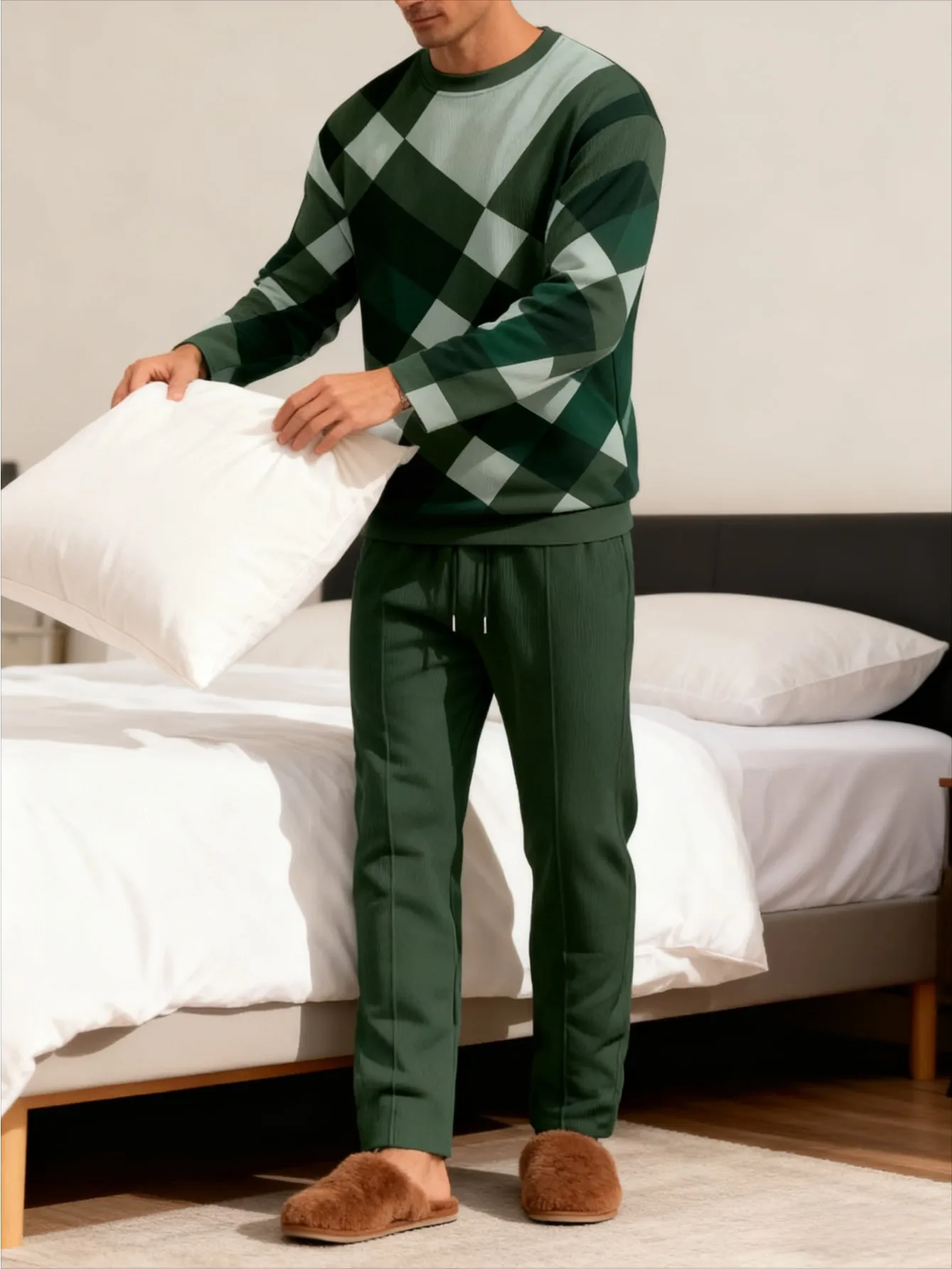 Мужской модный повседневный комплект с капюшоном из 2 предметов с цифровой печатью