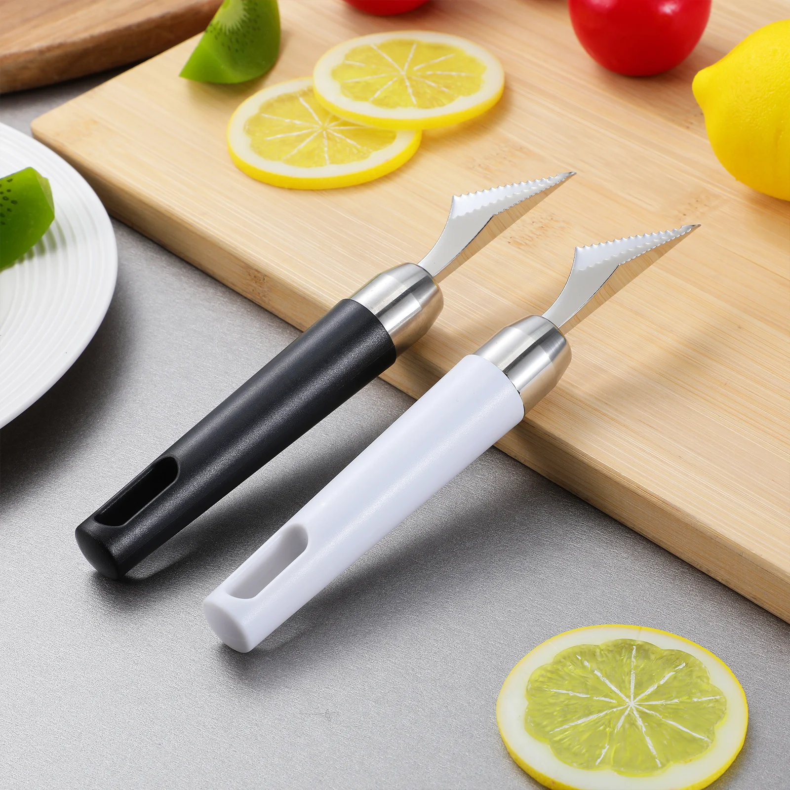 2Pcs Stainless Steel Fruit Cutter Carving Tool DIY Creative Food Craft Kit Engraving Cutter for Melon Potato Vegetable