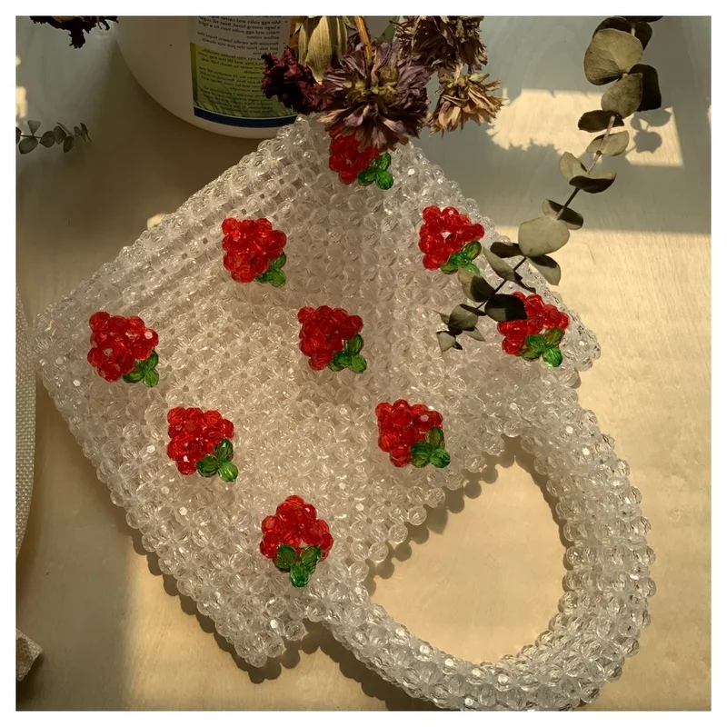 Beaded DIY Hand-woven Strawberry Cute Luxury Transparent Purses and Handbags for Women Bolsa Feminina Designer Jelly 2023 Summer