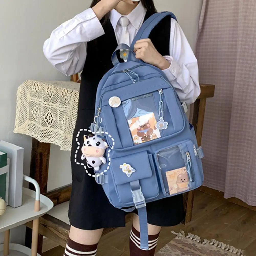 Bolsa para livros escolares com alças ajustáveis, estilo japonês e coreano, mochila portátil, multi bolsos