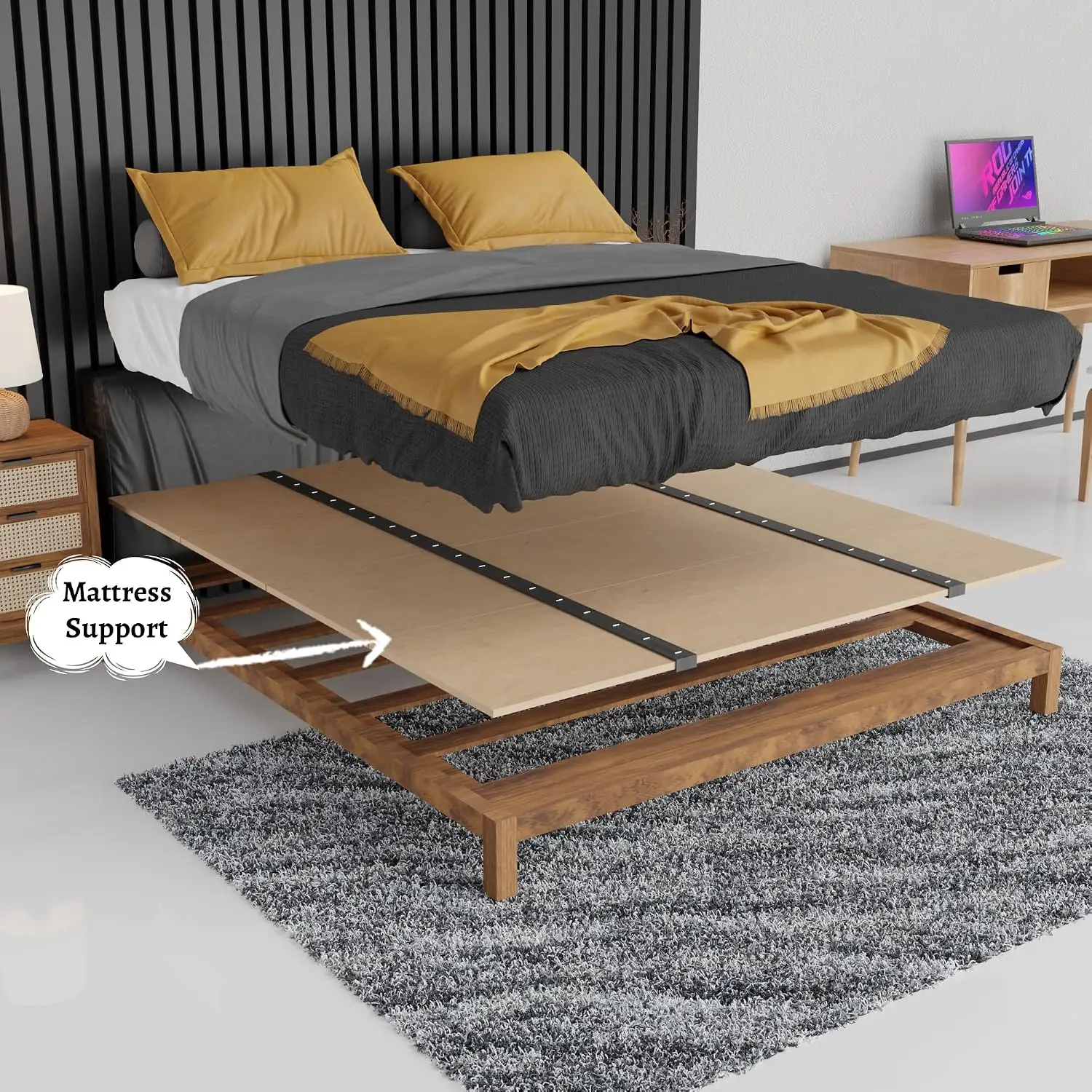 Folding Bunkie Board, 79 x 58 Inch Low-Profile Mattress Support Platform for Bunk Beds, Daybeds, Futons, and Metal or Wood Bed Frames, Sag Prevention, Quick Setup and Easy Storage