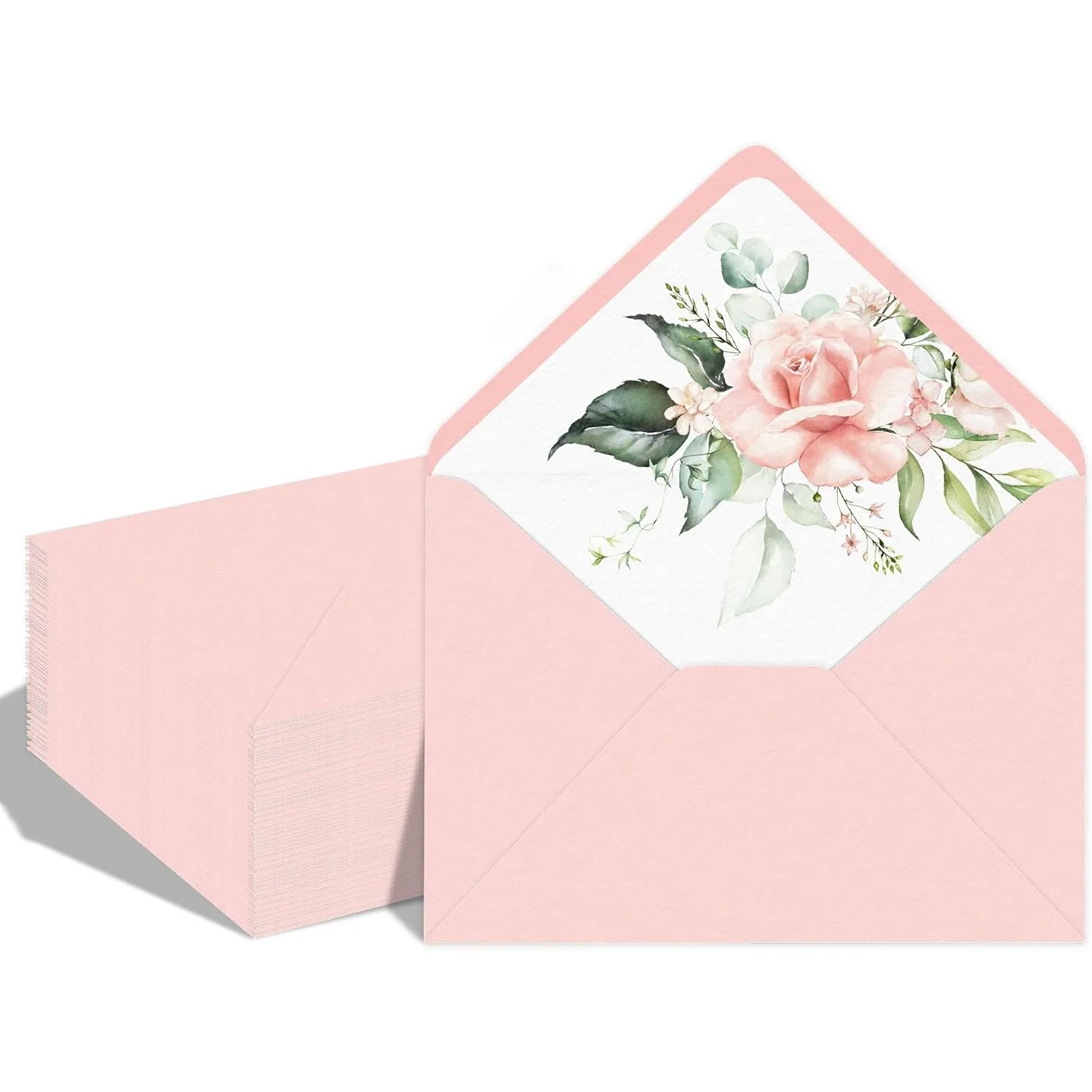 

50 Pcs Pink Envelopes Pattern 5x7 Envelopes for Wedding Invitation Cards, Greeting Cards, Birthday Baby Shower Invitations