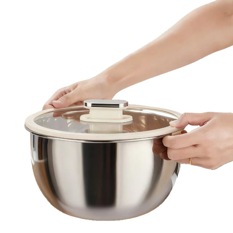 

LH deepened stainless steel salad bowl with lid baking dish egg beater with glass lid