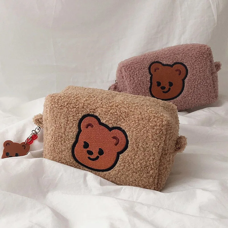 Kawaii Bear Cosmetic Storage Bag Women Makeup Organizer Handbags Lipstick Wash Bag Cute Pencil Cases School Stationery Supplies