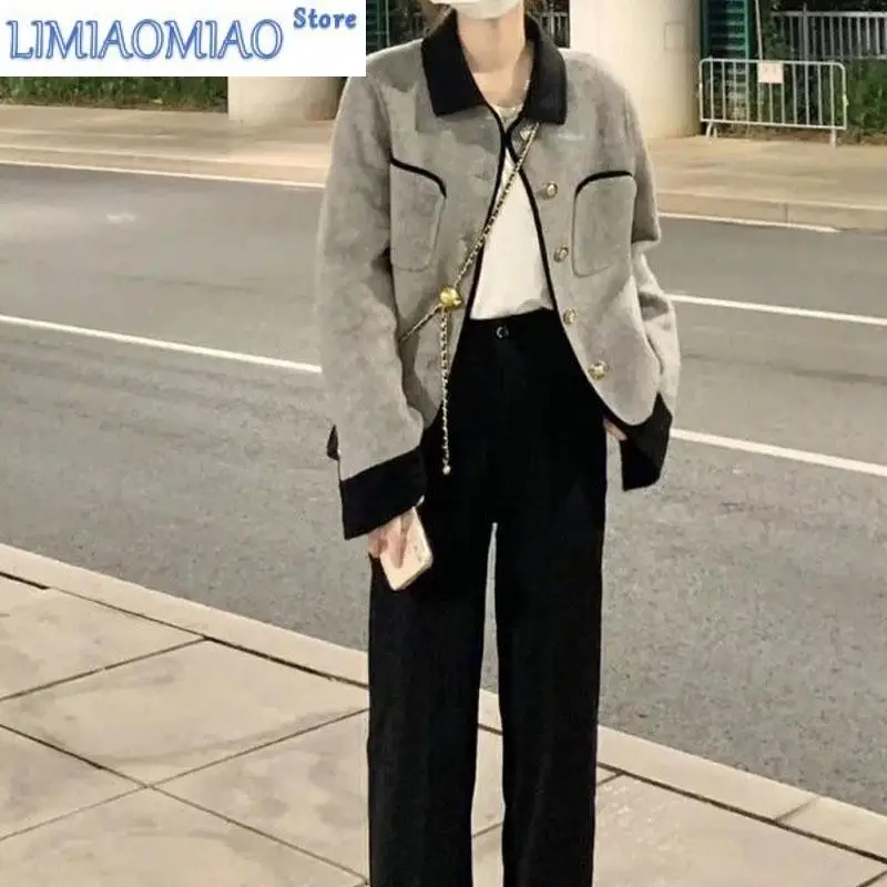 New Autumn/Winter Fashion Trend Personalized Polo Doll Neck Contrast Short Loose Versatile Western Small Fragrant Women's Coat