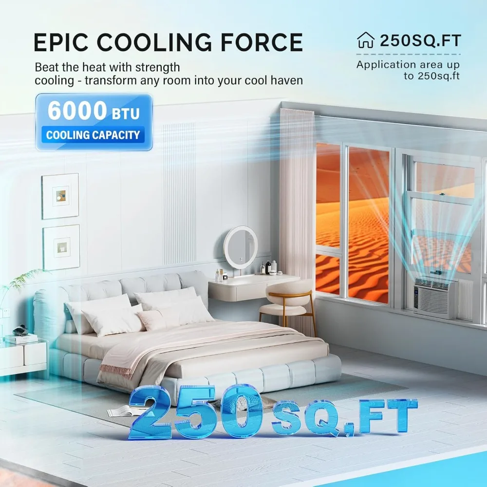 6000 BTU window air conditioner with WiFi, remote control&application control&timer function&easy installation kit